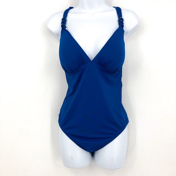 BLEU ROD BEATTIE Ring Master Drape One-Piece Swinsuit US 6 Blue Azure NWT - Picture 3 of 11